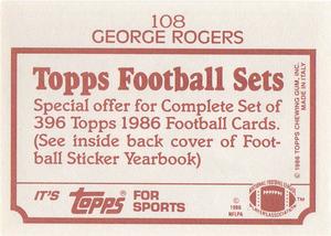 1986 Topps Stickers #108 George Rogers Back