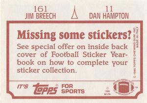 1986 Topps Stickers #11 / 161 Dan Hampton / Jim Breech Back