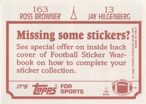 1986 Topps Stickers #13 / 163 Jay Hilgenberg / Ross Browner Back