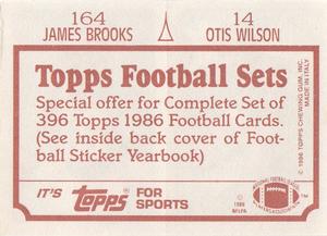 1986 Topps Stickers #14 / 164 Otis Wilson / James Brooks Back