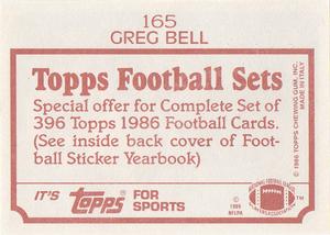 1986 Topps Stickers #165 Greg Bell Back