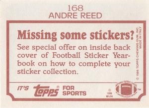 1986 Topps Stickers #168 Andre Reed Back