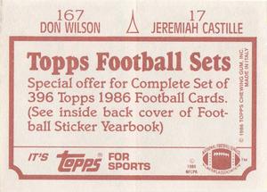 1986 Topps Stickers #17 / 167 Jeremiah Castille / Don Wilson Back