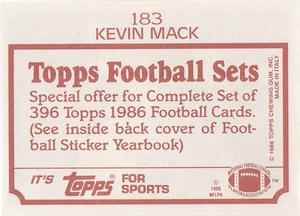1986 Topps Stickers #183 Kevin Mack Back