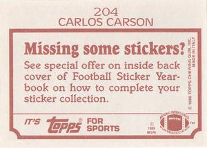 1986 Topps Stickers #204 Carlos Carson Back