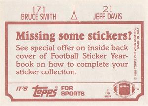 1986 Topps Stickers #21 / 171 Jeff Davis / Bruce Smith Back