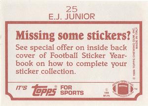 1986 Topps Stickers #25 E.J. Junior Back