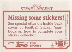 1986 Topps Stickers #265 Steve Largent Back