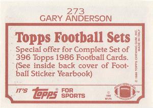 1986 Topps Stickers #273 Gary Anderson Back