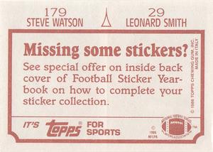 1986 Topps Stickers #29 / 179 Leonard Smith /  Steve Watson Back