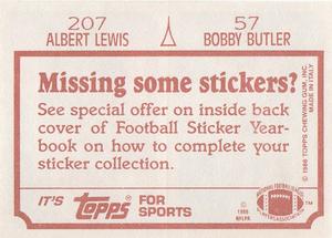 1986 Topps Stickers #57 / 207 Bobby Butler / Albert Lewis Back