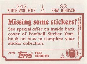 1986 Topps Stickers #92 / 242 Ezra Johnson / Butch Woolfolk Back