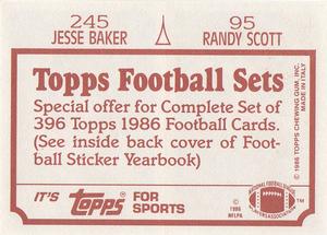 1986 Topps Stickers #95 / 245 Randy Scott / Jesse Baker Back