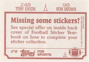 1986 Topps Stickers #98 / 248 Ron Brown / Tony Eason Back