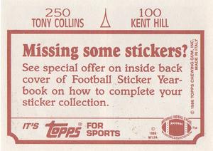 1986 Topps Stickers #100 / 250 Kent Hill / Tony Collins Back