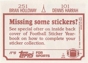 1986 Topps Stickers #101 / 251 Dennis Harrah / Brian Holloway Back
