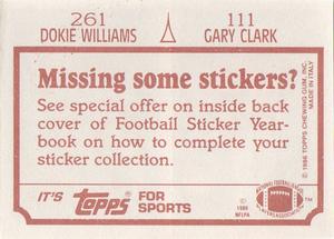 1986 Topps Stickers #111 / 261 Gary Clark / Dokie Williams Back