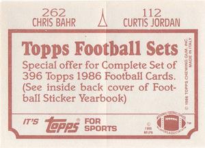 1986 Topps Stickers #112 / 262 Curtis Jordan / Chris Bahr Back