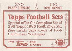 1986 Topps Stickers #120 / 270 Dave Waymer / Randy Edwards Back