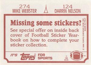 1986 Topps Stickers #124 / 274 Darrin Nelson / Mike Webster Back