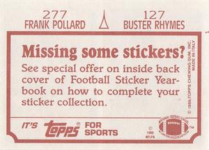 1986 Topps Stickers #127 / 277 Buster Rhymes / Frank Pollard Back