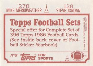 1986 Topps Stickers #128 / 278 Steve Jordan / Mike Merriweather Back
