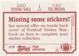 1986 Topps Stickers #130 / 280 Ted Brown / Donnie Shell Back