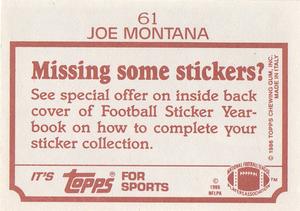 1986 Topps Stickers #61 Joe Montana Back