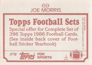 1986 Topps Stickers #69 Joe Morris Back