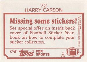 1986 Topps Stickers #72 Harry Carson Back