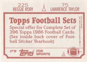 1986 Topps Stickers #75 / 225 Lawrence Taylor / Reggie Roby Back