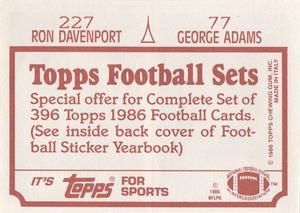 1986 Topps Stickers #77 / 227 George Adams / Ron Davenport Back