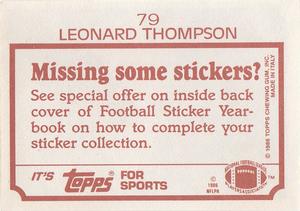 1986 Topps Stickers #79 Leonard Thompson Back