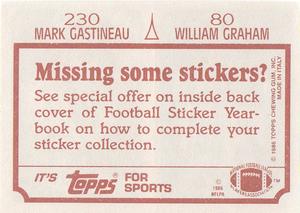 1986 Topps Stickers #80 / 230 William Graham / Mark Gastineau Back