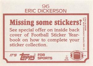 1986 Topps Stickers #96 Eric Dickerson Back