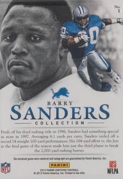 2013 Panini Certified - Barry Sanders Collection Signature Materials #1 Barry Sanders Back