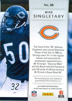 2013 Panini Certified - Fabric of the Game Team Die Cut #18 Mike Singletary Back