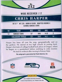 2013 Panini Certified - Mirror Blue Signatures #212 Chris Harper Back