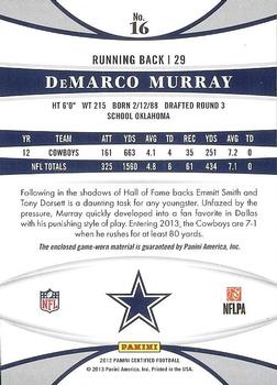 2013 Panini Certified - Mirror Red Materials #16 DeMarco Murray Back