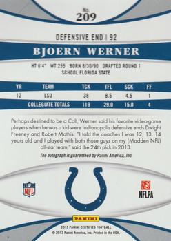 2013 Panini Certified - Mirror Red Signatures #209 Bjoern Werner Back