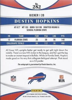 2013 Panini Certified - Mirror Red Signatures #282 Dustin Hopkins Back