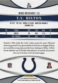 2013 Panini Certified - Platinum Red #26 T.Y. Hilton Back