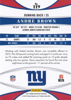 2013 Panini Certified - Platinum Red #119 Andre Brown Back