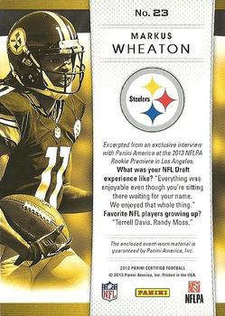 2013 Panini Certified - Rookie Fabric of the Game Jersey Team Die Cut #23 Markus Wheaton Back