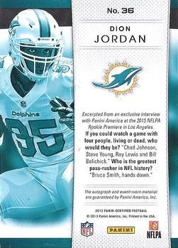 2013 Panini Certified - Rookie Fabric of the Game Jersey Team Die Cut Signatures #36 Dion Jordan Back
