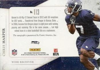 2013 Panini Prominence - Rookie Rated Rookie Patch Autographs #113 Chris Harper Back