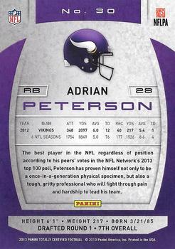 2013 Panini Totally Certified #30 Adrian Peterson Back