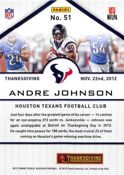 2013 Panini Totally Certified #51 Andre Johnson Back