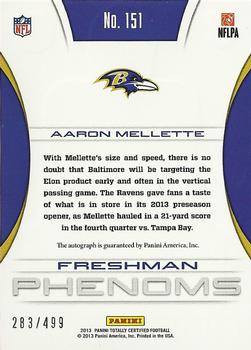 2013 Panini Totally Certified #151 Aaron Mellette Back