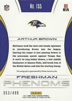 2013 Panini Totally Certified #155 Arthur Brown Back